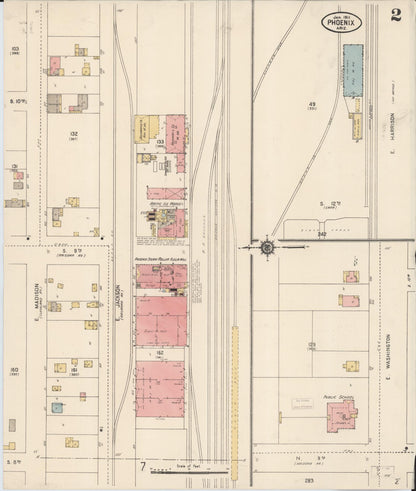 Sanborn Fire Insurance Map from Phoenix, Maricopa County, Arizona (1911), Sheet #0002 - Complete Map Set gallery image, historic Sanborn map, vintage wall art, Arizona Arizona