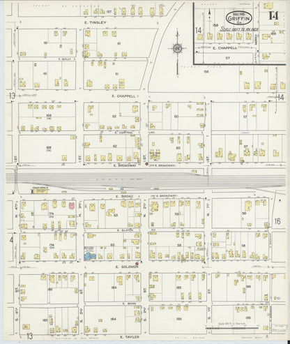 Sanborn Fire Insurance Map from Griffin, Spalding County, Georgia (1915), Sheet #0014 - Complete Map Set gallery image, historic Sanborn map, vintage wall art, Georgia Georgia