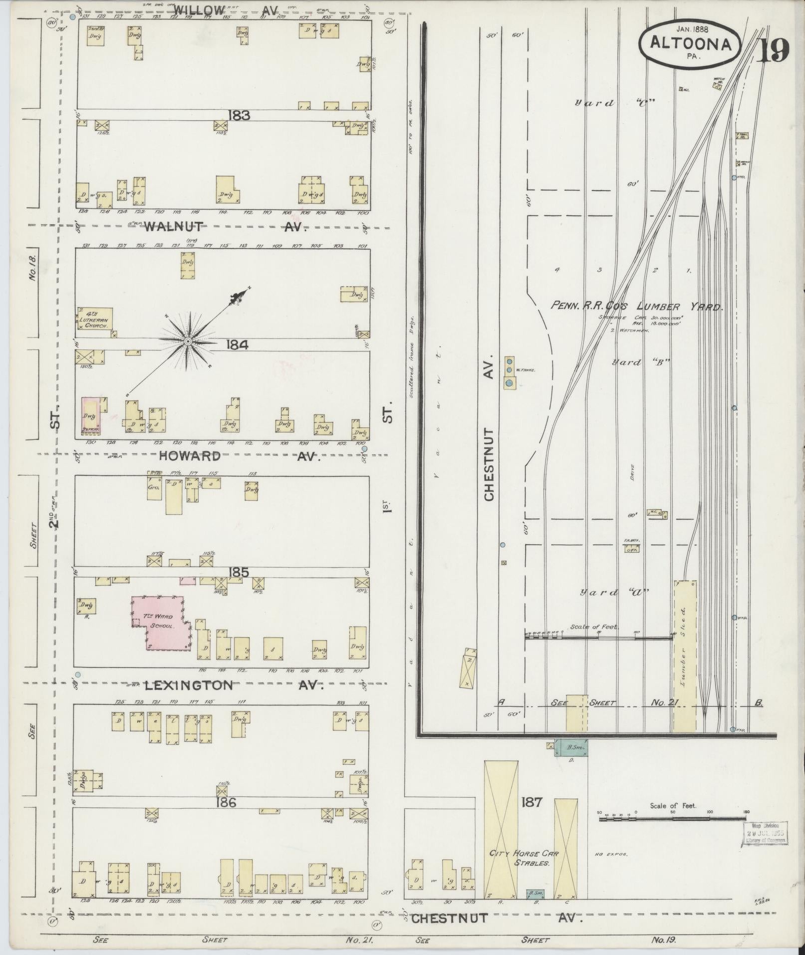 Sanborn Fire Insurance Map from Altoona, Blair County, Pennsylvania (1888), Sheet #0019 - Historic Sanborn Fire Insurance Map Print, vintage old map wall art, antique decor, genealogy gift, Pennsylvania Pennsylvania map