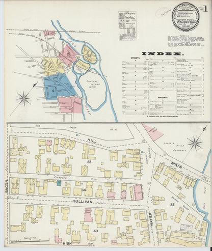 Sanborn Fire Insurance Map from Biddeford, York County, Maine (1891), Sheet #0001 - Complete Map Set gallery image, historic Sanborn map, vintage wall art, Maine Maine