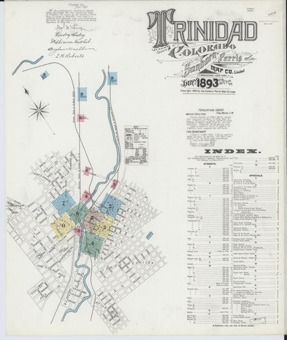 Sanborn Fire Insurance Map from Trinidad, Las Animas County, Colorado (1893), Sheet #0001 - Complete Map Set gallery image, historic Sanborn map, vintage wall art, Colorado Colorado