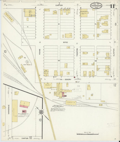 Sanborn Fire Insurance Map from Harriman, Roane County, Tennessee (1913), Sheet #0011 - Complete Map Set gallery image, historic Sanborn map, vintage wall art, Tennessee Tennessee
