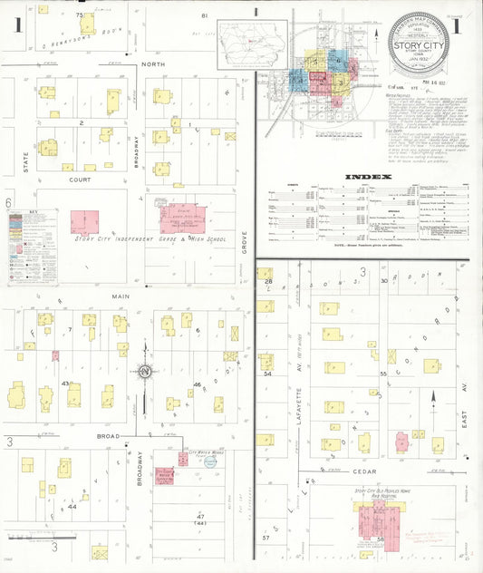 Sanborn Fire Insurance Map from Story City, Story County, Iowa (1932), Sheet #0001 - Historic Sanborn Fire Insurance Map Print, vintage old map wall art