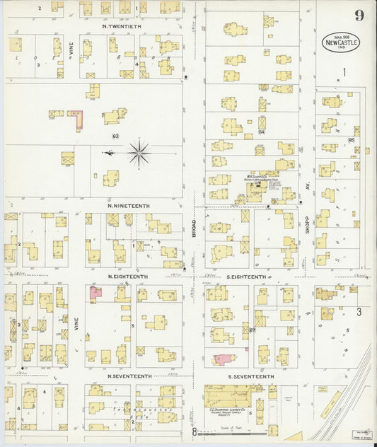 Sanborn Fire Insurance Map from New Castle, Henry County, Indiana (1908), Sheet #0009 - Historic Sanborn Fire Insurance Map Print, vintage old map wall art, antique decor, genealogy gift, Indiana Indiana map