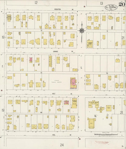 Sanborn Fire Insurance Map from El Centro, Imperial County, California (1922), Sheet #0020 - Historic Sanborn Fire Insurance Map Print, vintage old map wall art, antique decor, genealogy gift, California California map