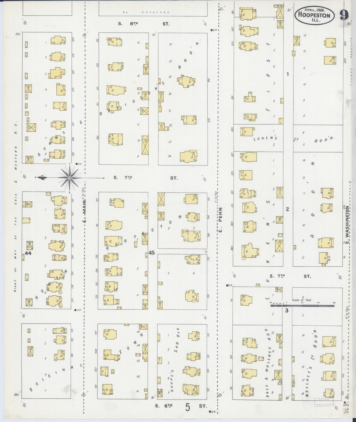 Sanborn Fire Insurance Map from Hoopeston, Vermilion County, Illinois (1906), Sheet #0009 - Complete Map Set gallery image, historic Sanborn map, vintage wall art, Illinois Illinois