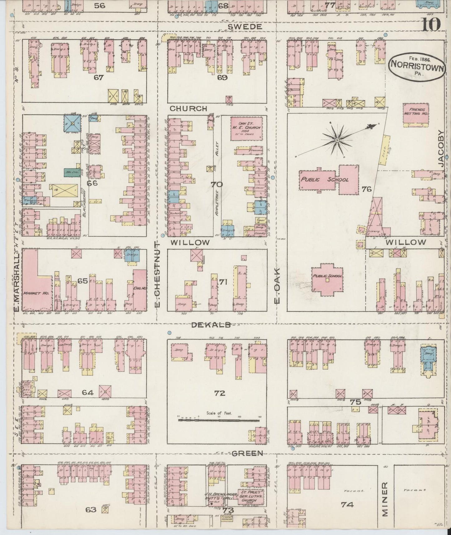 Sanborn Fire Insurance Map from Norristown, Montgomery County, Pennsylvania (1886), Sheet #0010 - Complete Map Set gallery image, historic Sanborn map, vintage wall art, Pennsylvania Pennsylvania