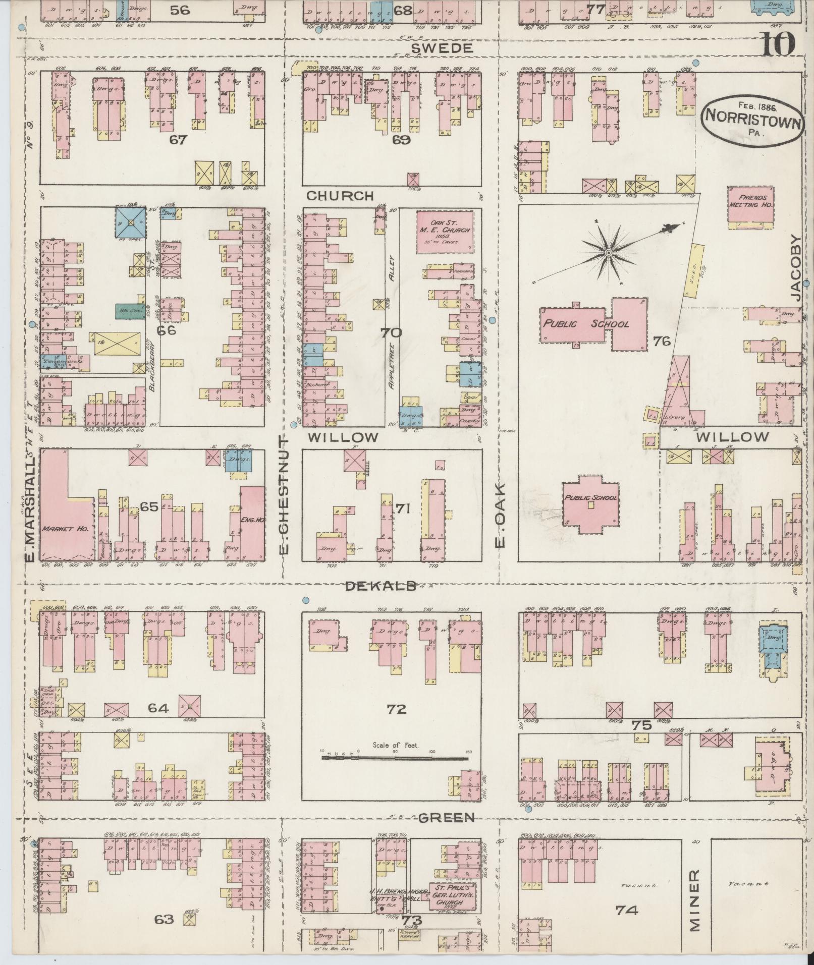 Sanborn Fire Insurance Map from Norristown, Montgomery County, Pennsylvania (1886), Sheet #0010 - Complete Map Set gallery image, historic Sanborn map, vintage wall art, Pennsylvania Pennsylvania