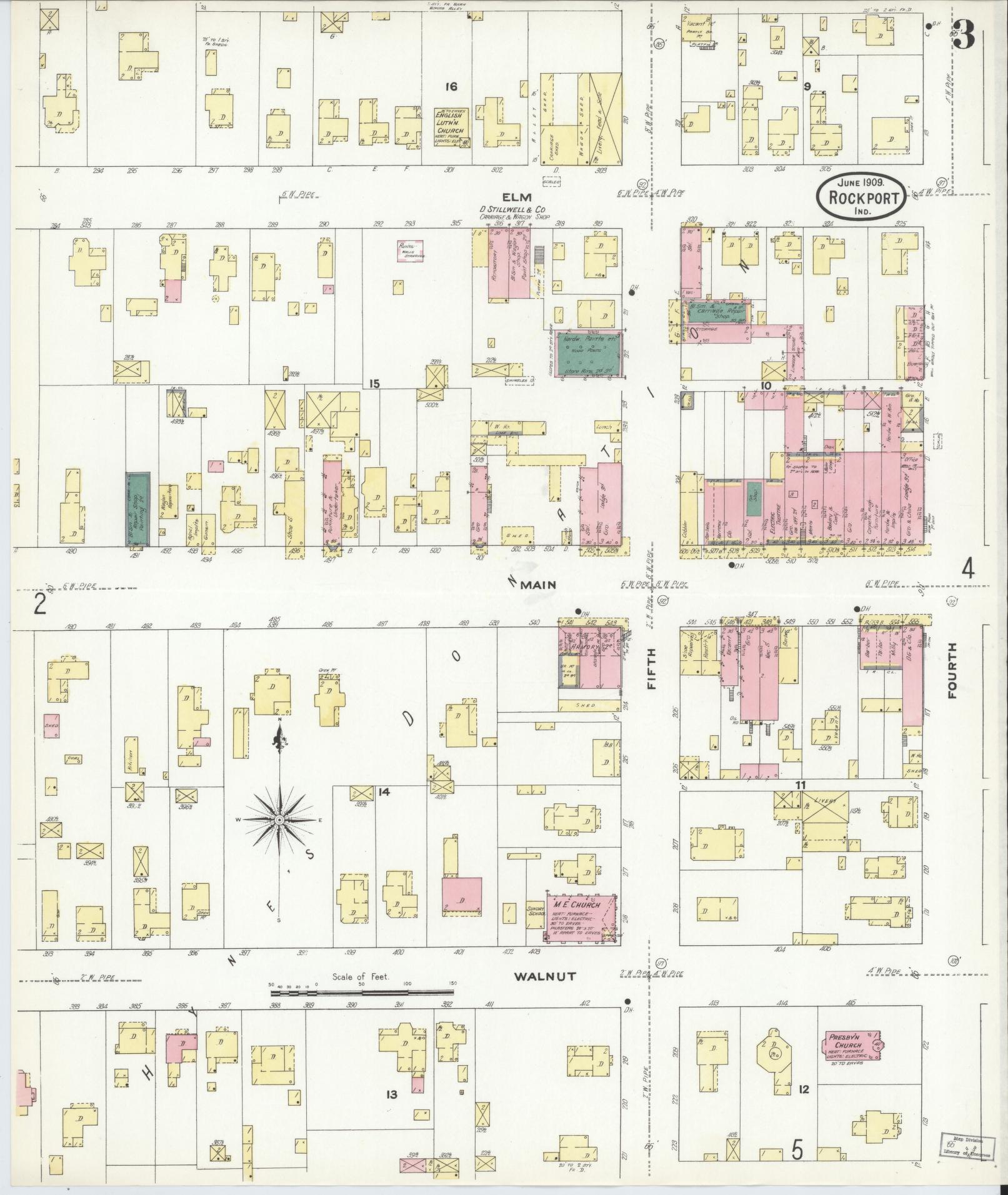 Sanborn Fire Insurance Map from Rockport, Spencer County, Indiana (1909), Sheet #0003 - Historic Sanborn Fire Insurance Map Print, vintage old map wall art, antique decor, genealogy gift, Indiana Indiana map