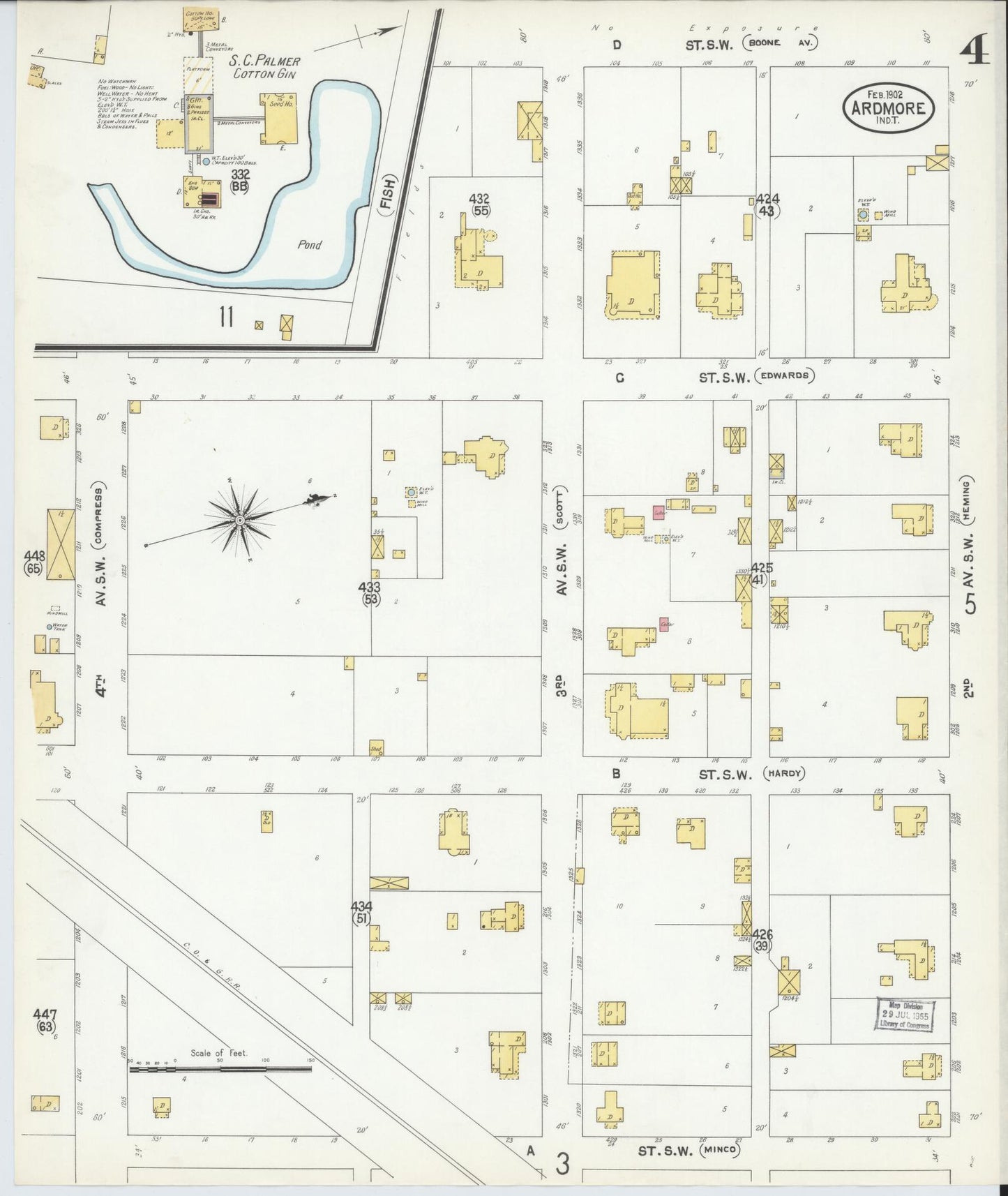 Sanborn Fire Insurance Map from Ardmore, Carter County, Oklahoma (1902), Sheet #0004 - Complete Map Set gallery image, historic Sanborn map, vintage wall art, Oklahoma Oklahoma