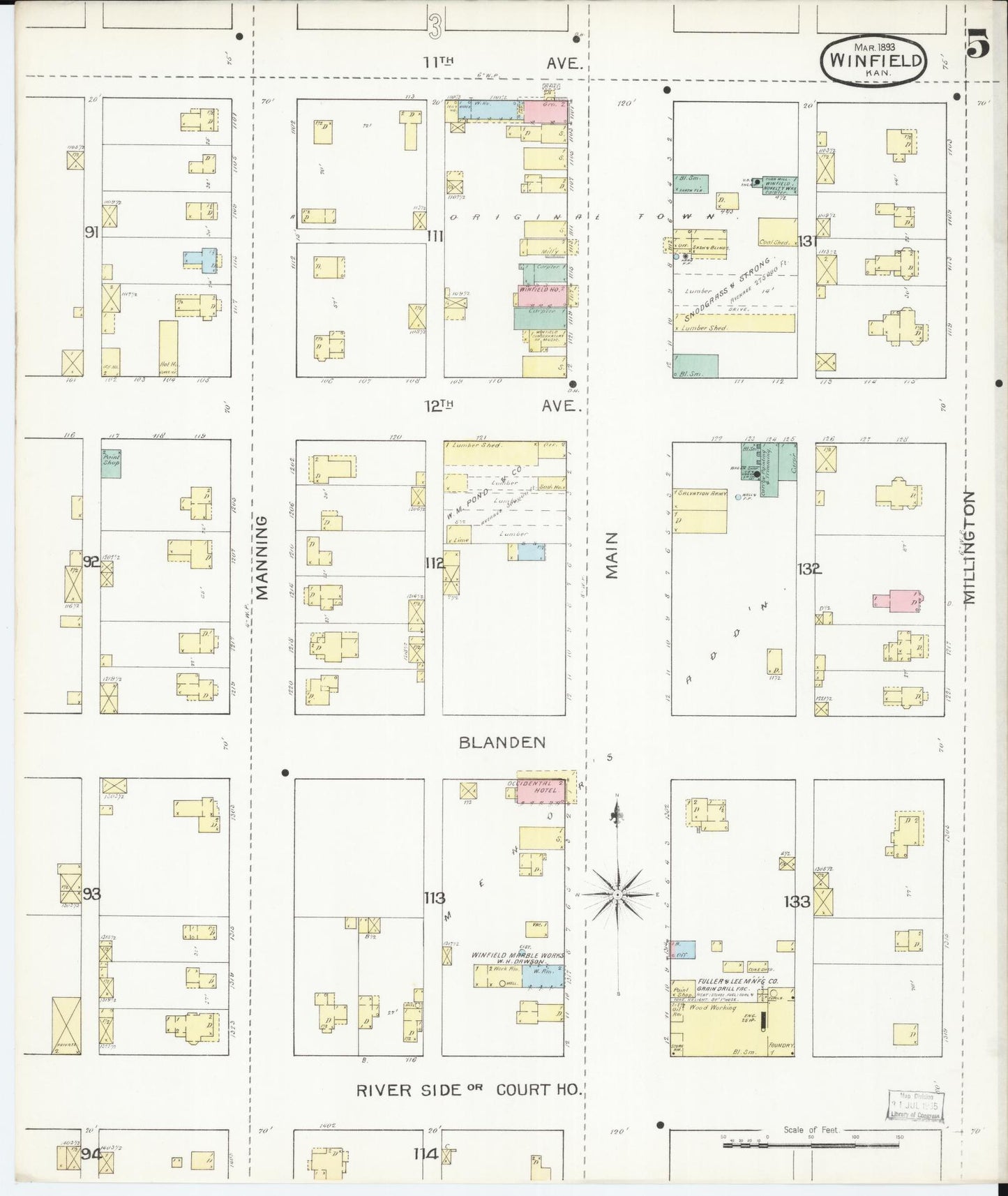 Sanborn Fire Insurance Map from Winfield, Cowley County, Kansas (1893), Sheet #0005 - Historic Sanborn Fire Insurance Map Print, vintage old map wall art, antique decor, genealogy gift, Kansas Kansas map