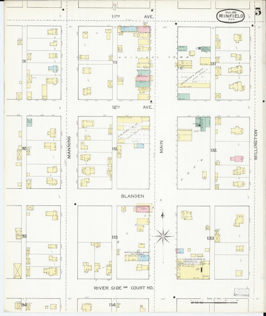 Sanborn Fire Insurance Map from Winfield, Cowley County, Kansas (1893), Sheet #0005 - Historic Sanborn Fire Insurance Map Print, vintage old map wall art, antique decor, genealogy gift, Kansas Kansas map