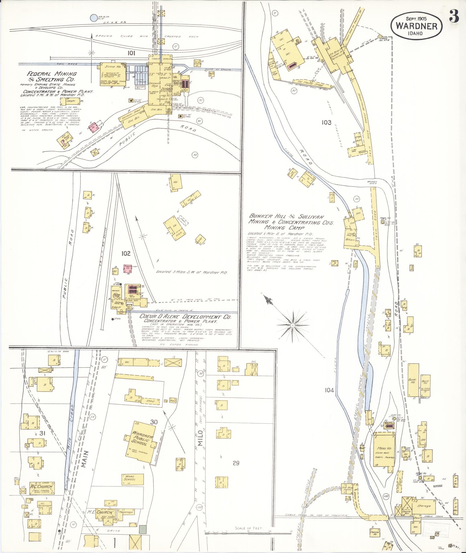 Sanborn Fire Insurance Map from Wardner, Shoshone County, Idaho (1905), Sheet #0003 - Complete Map Set gallery image, historic Sanborn map, vintage wall art, Idaho Idaho
