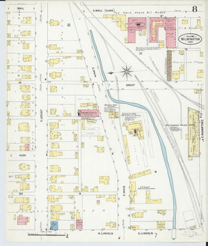 Sanborn Fire Insurance Map from Wilmington, Clinton County, Ohio (1907), Sheet #0008 - Historic Sanborn Fire Insurance Map Print, vintage old map wall art, antique decor, genealogy gift, Ohio Ohio map