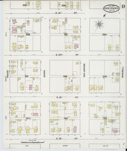 Sanborn Fire Insurance Map from Cheyenne, Laramie County, Wyoming (1890), Sheet #0009 - Complete Map Set gallery image, historic Sanborn map, vintage wall art, Wyoming Wyoming