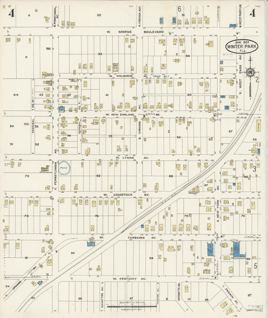 Sanborn Fire Insurance Map from Winter Park, Orange County, Florida (1924), Sheet #0004 - Historic Sanborn Fire Insurance Map Print, vintage old map wall art, antique decor, genealogy gift, Florida Florida map