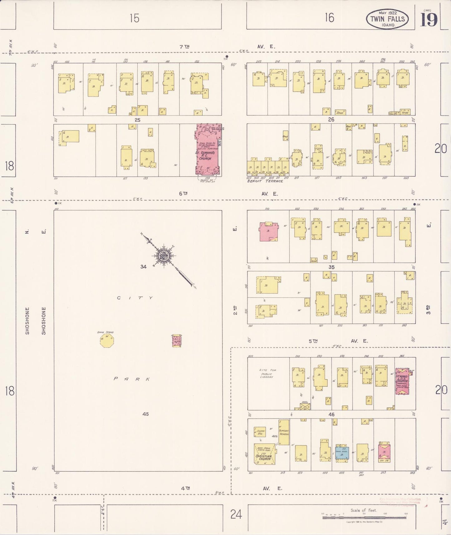 Sanborn Fire Insurance Map from Twin Falls, Twin Falls County, Idaho (1922), Sheet #0019 - Complete Map Set gallery image, historic Sanborn map, vintage wall art, Falls Idaho