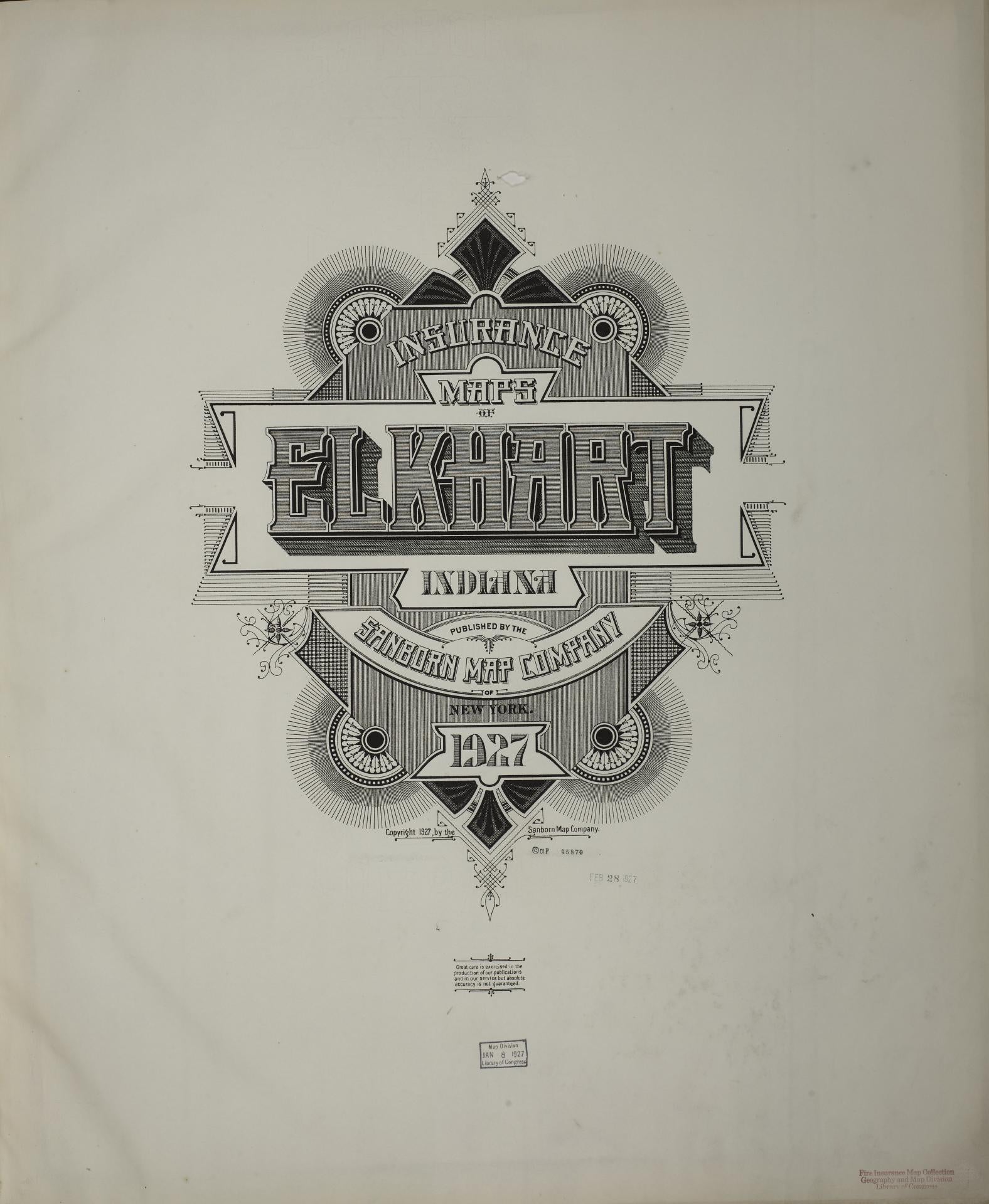 Sanborn Fire Insurance Map from Elkhart, Elkhart County, Indiana (1927), Sheet #0001 - Historic Sanborn Fire Insurance Map Print, vintage old map wall art, antique decor, genealogy gift, Indiana Indiana map