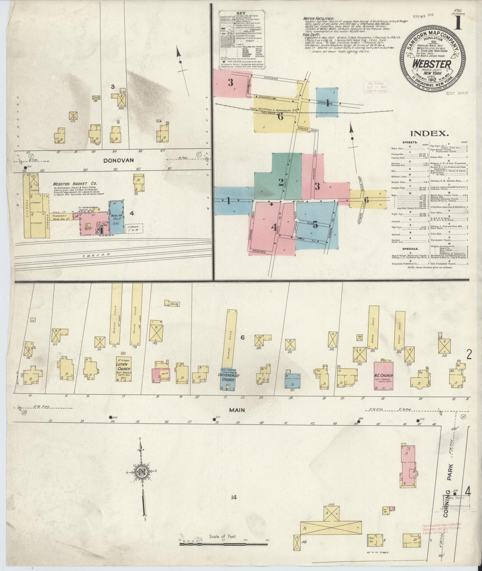 Sanborn Fire Insurance Map from Webster, Monroe County, New York (1912), Sheet #0001 - Complete Map Set gallery image, historic Sanborn map, vintage wall art, New York New York
