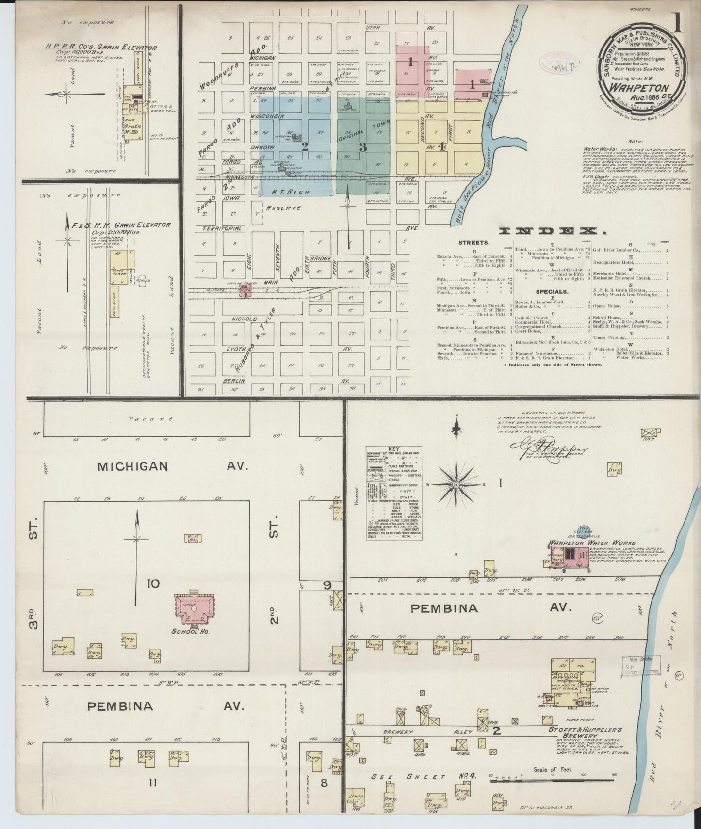 Sanborn Fire Insurance Map from Wahpeton, Richland County, North Dakota (1886), Sheet #0001 - Complete Map Set gallery image, historic Sanborn map, vintage wall art, North Dakota North Dakota