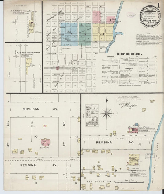 Sanborn Fire Insurance Map from Wahpeton, Richland County, North Dakota (1886), Sheet #0001 - Complete Map Set gallery image, historic Sanborn map, vintage wall art, North Dakota North Dakota