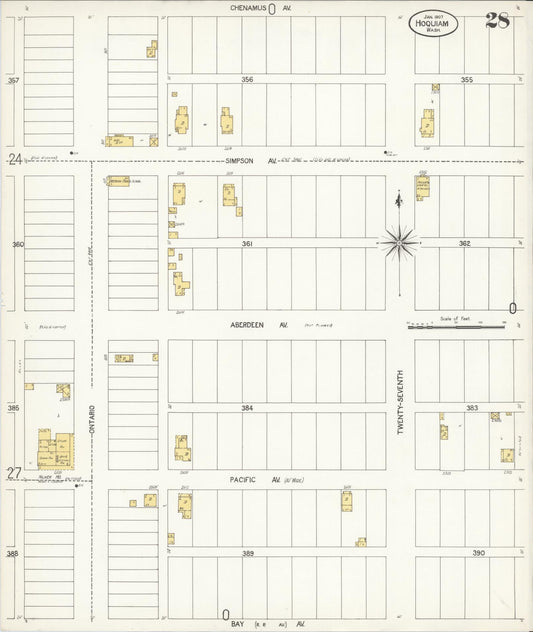 Sanborn Fire Insurance Map from Hoquiam, Grays Harbor County, Washington (1907), Sheet #0028 - Historic Sanborn Fire Insurance Map Print, vintage old map wall art, antique decor, genealogy gift, Washington Washington map