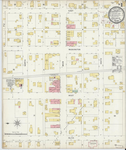 Sanborn Fire Insurance Map from Arcadia, Hamilton County, Indiana (1896), Sheet #0001 - Complete Map Set gallery image, historic Sanborn map, vintage wall art, Indiana Indiana