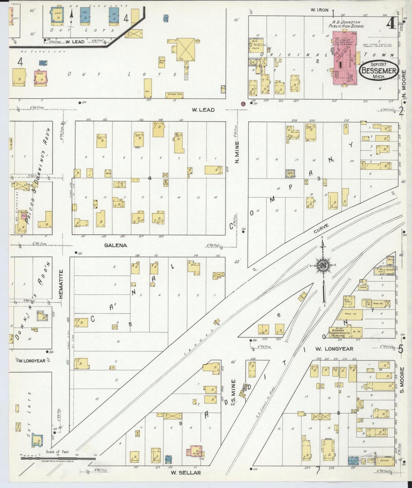 Sanborn Fire Insurance Map from Bessemer, Gogebic County, Michigan (1917), Sheet #0004 - Complete Map Set gallery image, historic Sanborn map, vintage wall art, Michigan Michigan