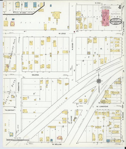 Sanborn Fire Insurance Map from Bessemer, Gogebic County, Michigan (1917), Sheet #0004 - Complete Map Set gallery image, historic Sanborn map, vintage wall art, Michigan Michigan
