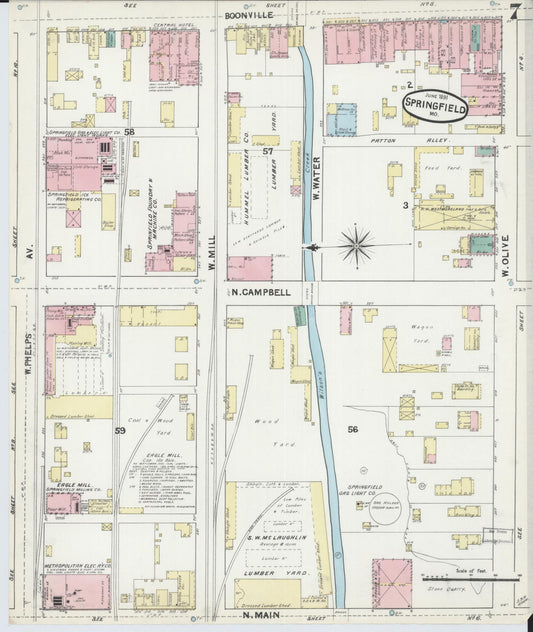 Sanborn Fire Insurance Map from Springfield, Greene County, Missouri (1891), Sheet #0007 - Historic Sanborn Fire Insurance Map Print, vintage old map wall art, antique decor, genealogy gift, Missouri Missouri map