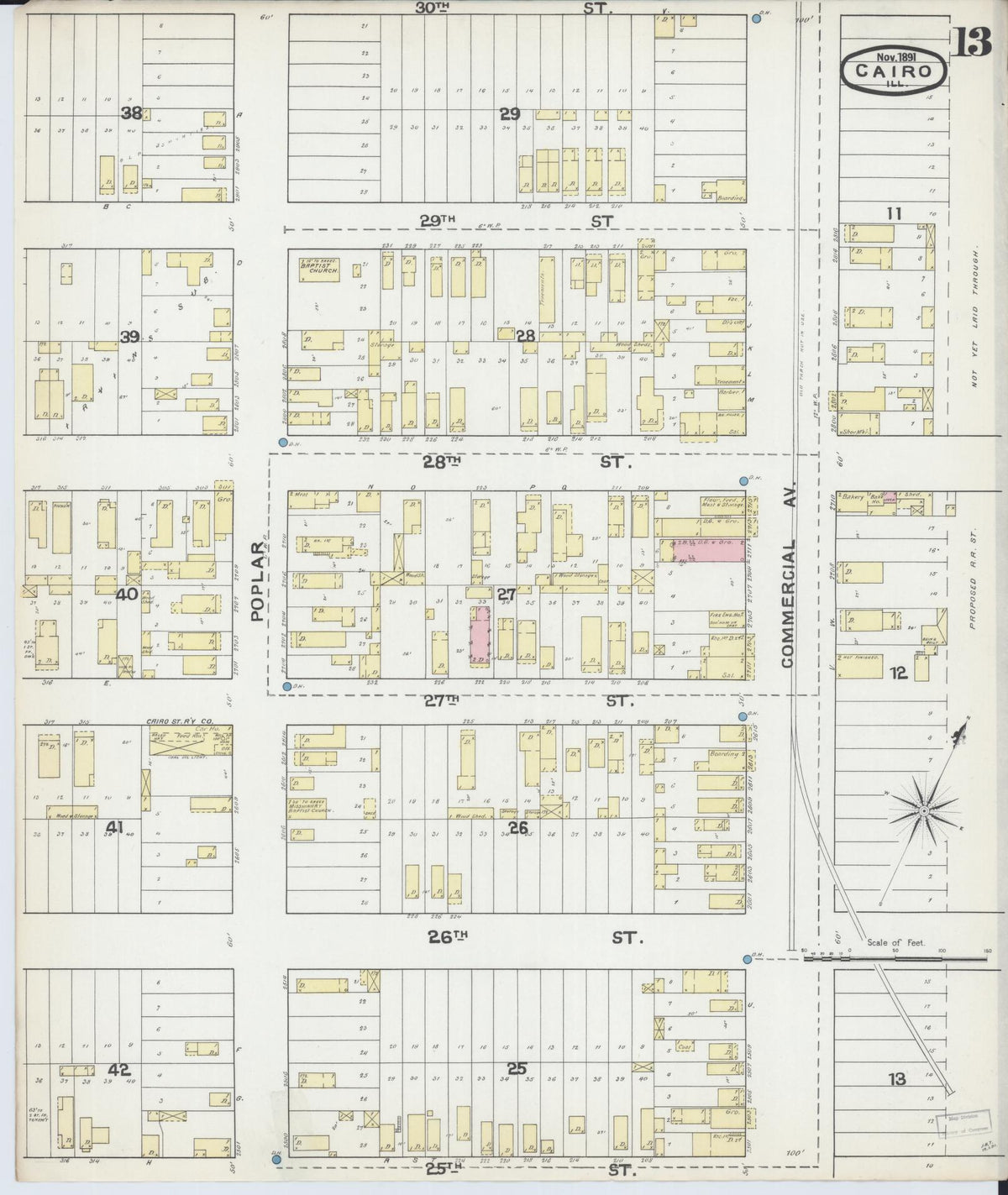 Sanborn Fire Insurance Map from Cairo, Alexander County, Illinois (1891), Sheet #0013 - Historic Sanborn Fire Insurance Map Print, vintage old map wall art, antique decor, genealogy gift, Illinois Illinois map