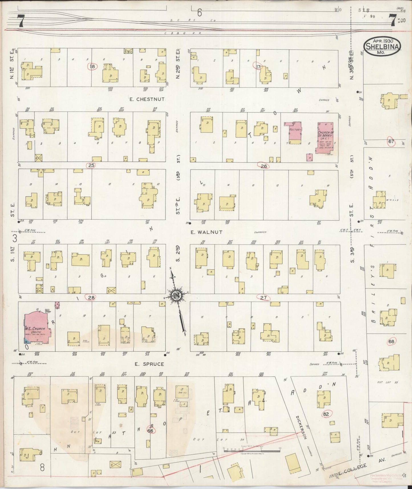 Sanborn Fire Insurance Map from Shelbina, Shelby County, Missouri (1943), Sheet #0007 - Complete Map Set gallery image, historic Sanborn map, vintage wall art, Missouri Missouri