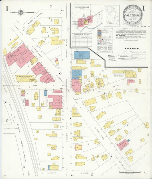 Sanborn Fire Insurance Map from Galesburg, Kalamazoo County, Michigan (1933), Sheet #0001 - Complete Map Set gallery image, historic Sanborn map, vintage wall art, Michigan Michigan