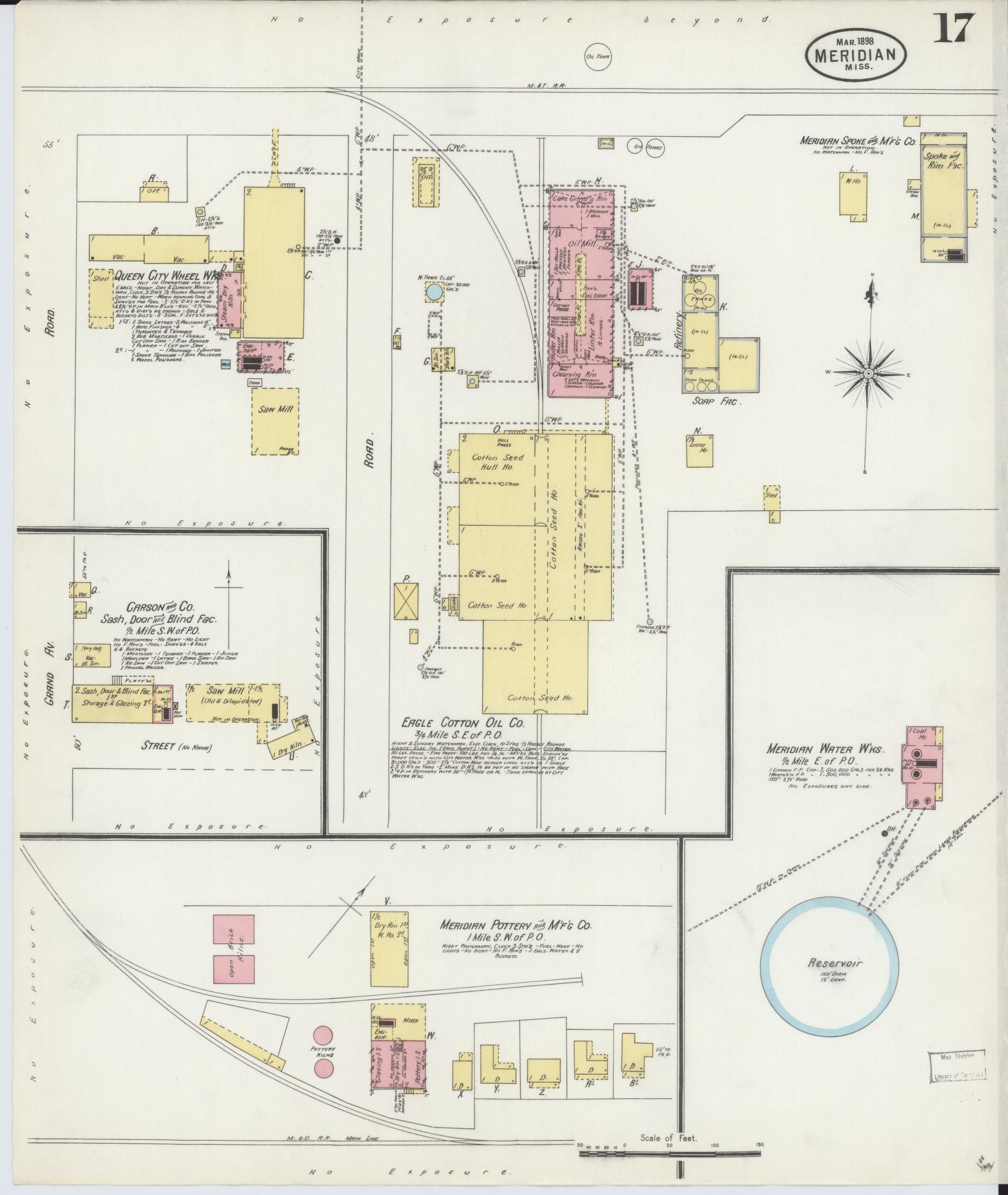 Sanborn Fire Insurance Map from Meridian, Lauderdale County, Mississippi (1898), Sheet #0017 - Complete Map Set gallery image, historic Sanborn map, vintage wall art, Mississippi Mississippi
