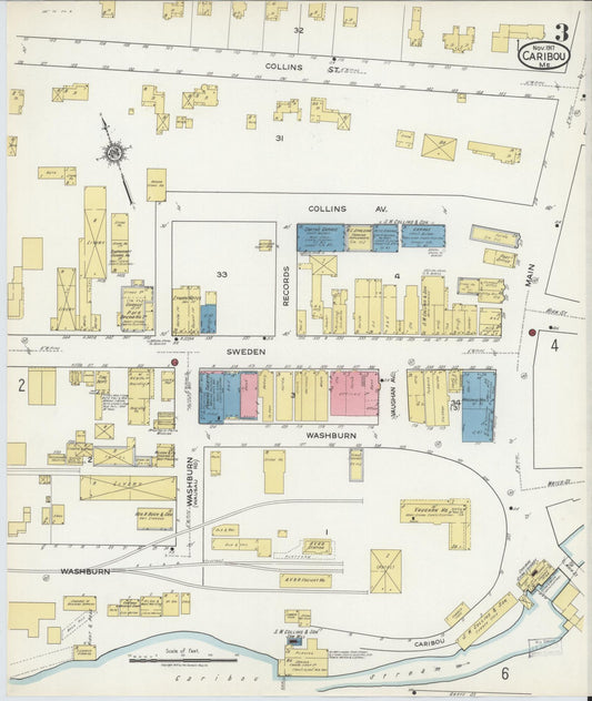 Sanborn Fire Insurance Map from Caribou, Aroostook County, Maine (1917), Sheet #0003 - Historic Sanborn Fire Insurance Map Print, vintage old map wall art, antique decor, genealogy gift, Maine Maine map