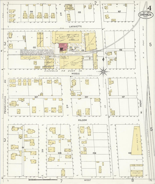 Sanborn Fire Insurance Map from Chehalis, Lewis County, Washington (1908), Sheet #0004 - Historic Sanborn Fire Insurance Map Print, vintage old map wall art, antique decor, genealogy gift, Washington Washington map