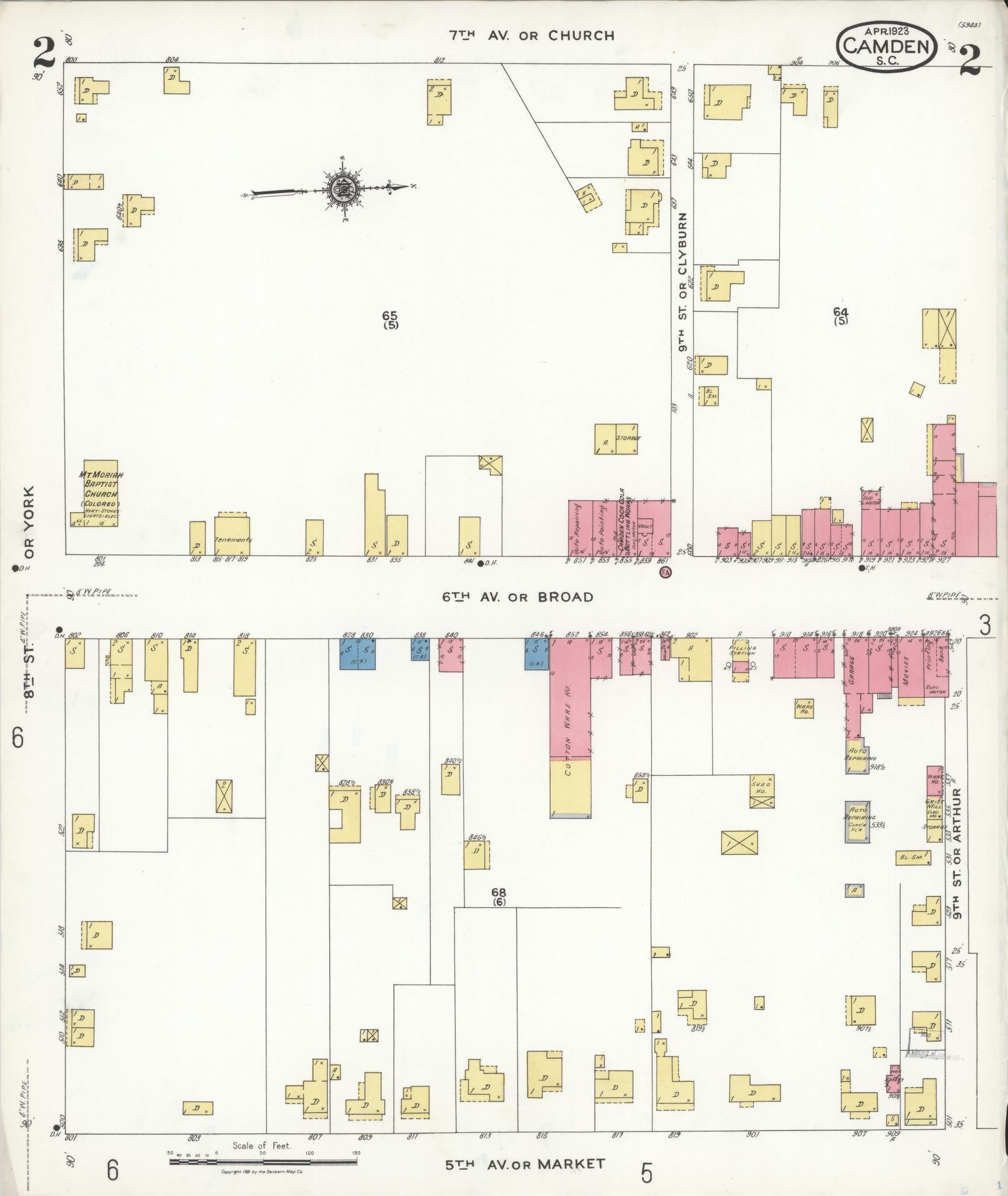 Sanborn Fire Insurance Map from Camden, Kershaw County, South Carolina (1923), Sheet #0002 - Complete Map Set gallery image, historic Sanborn map, vintage wall art, South Carolina South Carolina