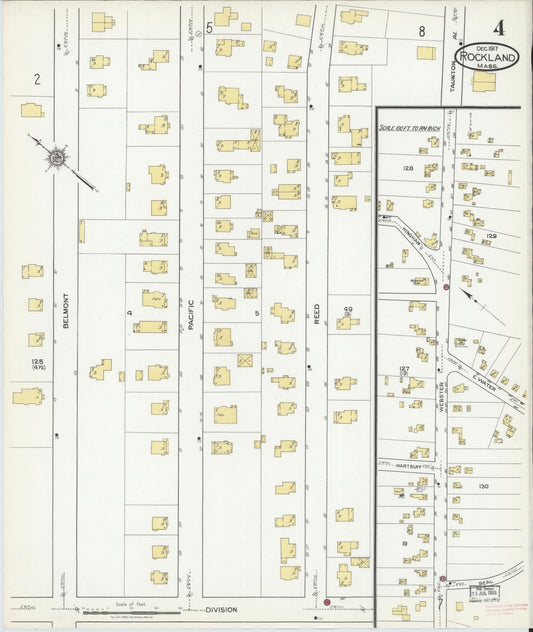Sanborn Fire Insurance Map from Rockland, Plymouth County, Massachusetts (1917), Sheet #0004 - Historic Sanborn Fire Insurance Map Print, vintage old map wall art, antique decor, genealogy gift, Massachusetts Massachusetts map