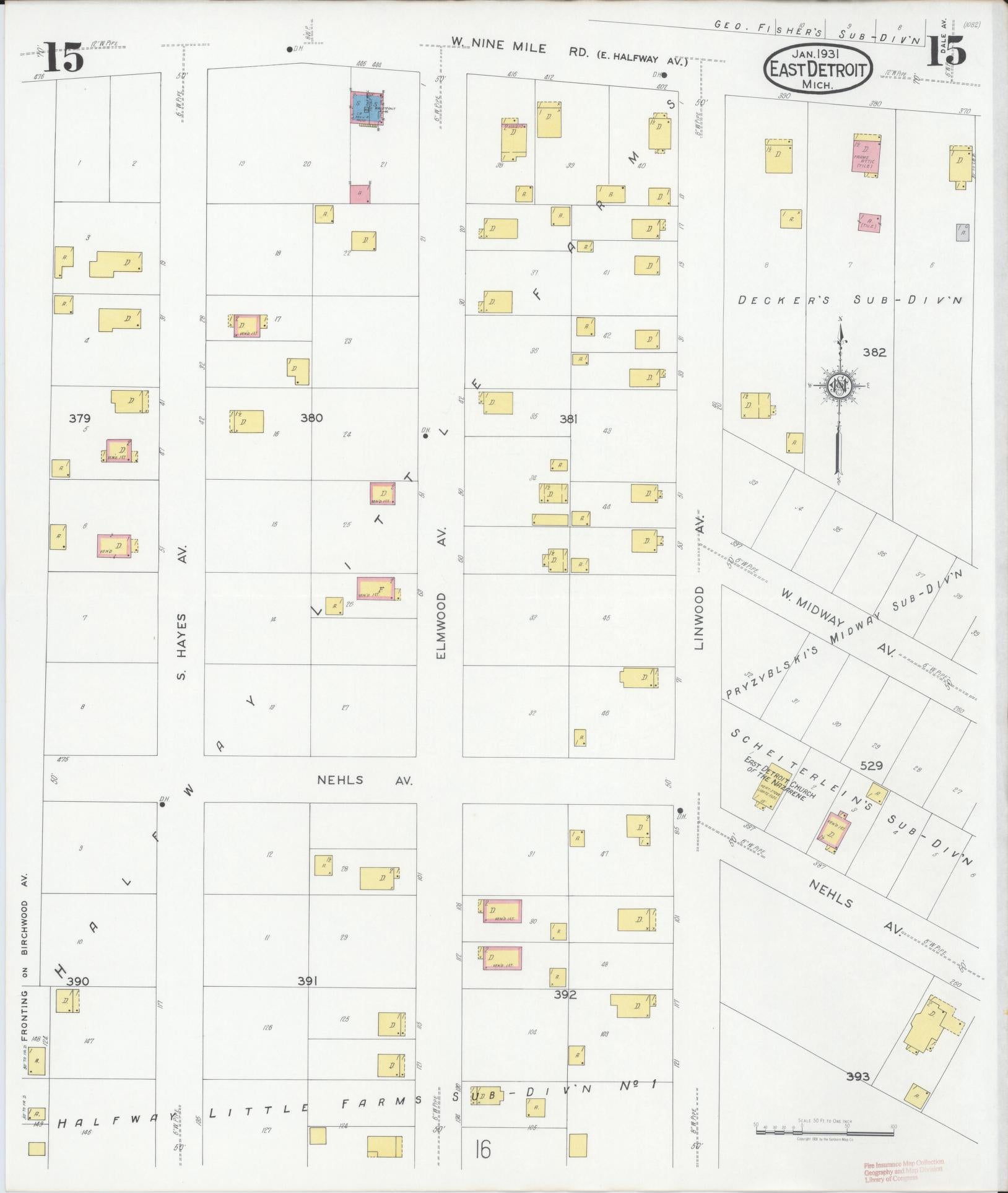 Sanborn Fire Insurance Map from East Detroit, Macomb County, Michigan (1931), Sheet #0015 - Historic Sanborn Fire Insurance Map Print, vintage old map wall art, antique decor, genealogy gift, Michigan Michigan map
