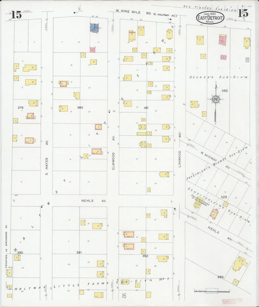 Sanborn Fire Insurance Map from East Detroit, Macomb County, Michigan (1931), Sheet #0015 - Historic Sanborn Fire Insurance Map Print, vintage old map wall art, antique decor, genealogy gift, Michigan Michigan map