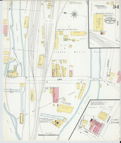 Sanborn Fire Insurance Map from Appleton, Outagamie County, Wisconsin (1901), Sheet #0034 - Complete Map Set gallery image, historic Sanborn map, vintage wall art, Wisconsin Wisconsin