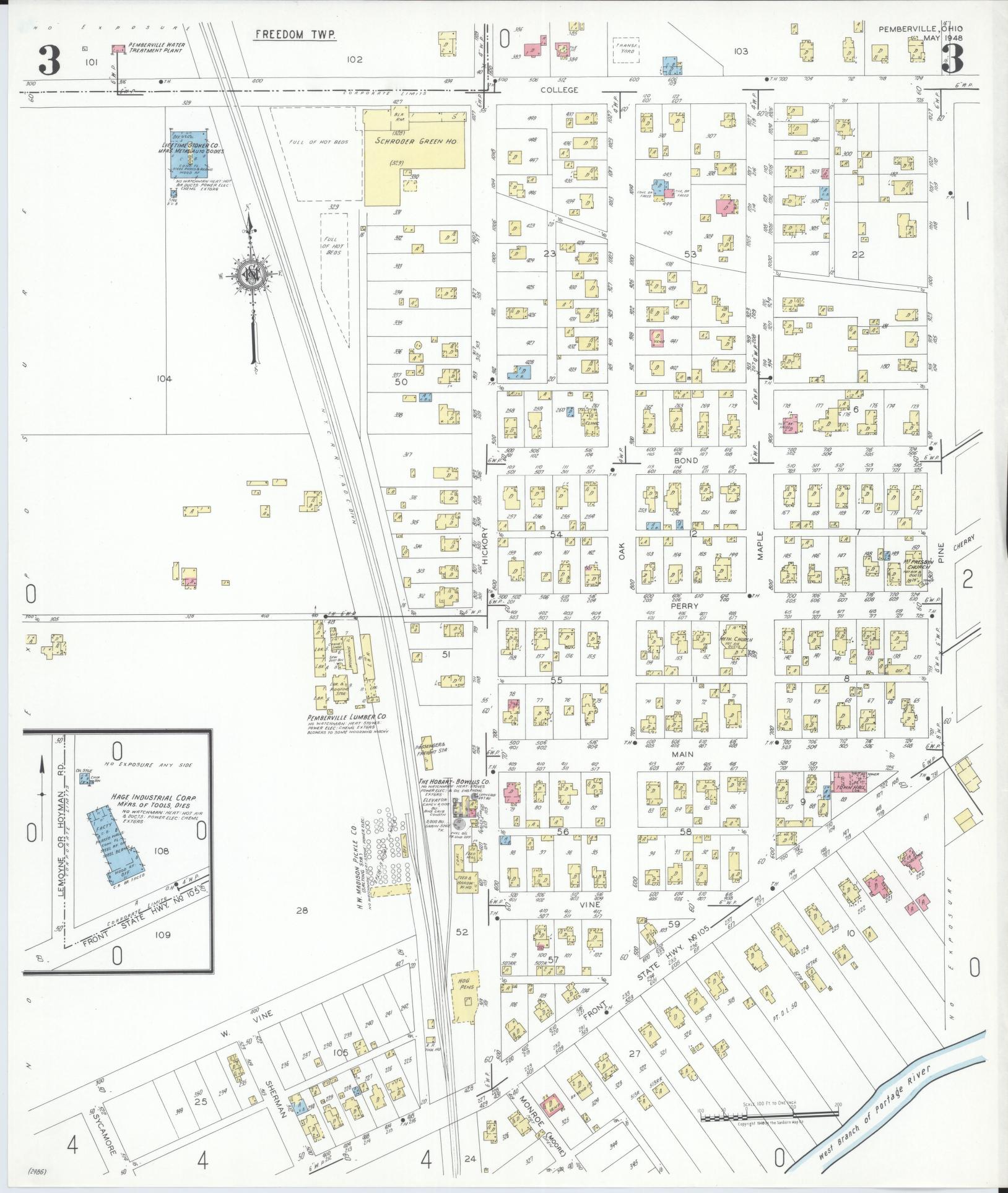 Sanborn Fire Insurance Map from Pemberville, Wood County, Ohio (1948), Sheet #0003 - Complete Map Set gallery image, historic Sanborn map, vintage wall art, Ohio Ohio