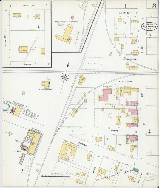 Sanborn Fire Insurance Map from Altamont, Effingham County, Illinois (1906), Sheet #0003 - Historic Sanborn Fire Insurance Map Print, vintage old map wall art, antique decor, genealogy gift, Illinois Illinois map