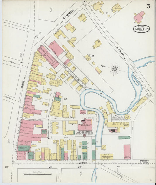Sanborn Fire Insurance Map from Taunton, Bristol County, Massachusetts (1893), Sheet #0005 - Historic Sanborn Fire Insurance Map Print, vintage old map wall art, antique decor, genealogy gift, Massachusetts Massachusetts map