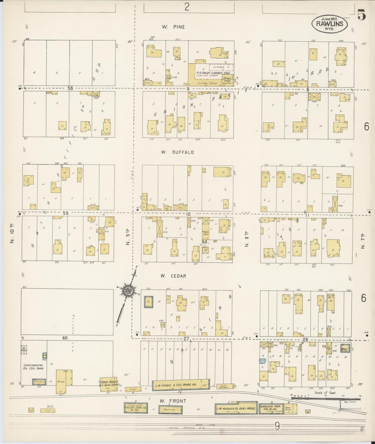 Sanborn Fire Insurance Map from Rawlins, Carbon County, Wyoming (1912), Sheet #0005 - Complete Map Set gallery image, historic Sanborn map, vintage wall art, Wyoming Wyoming