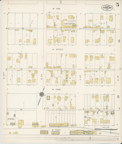 Sanborn Fire Insurance Map from Rawlins, Carbon County, Wyoming (1912), Sheet #0005 - Complete Map Set gallery image, historic Sanborn map, vintage wall art, Wyoming Wyoming