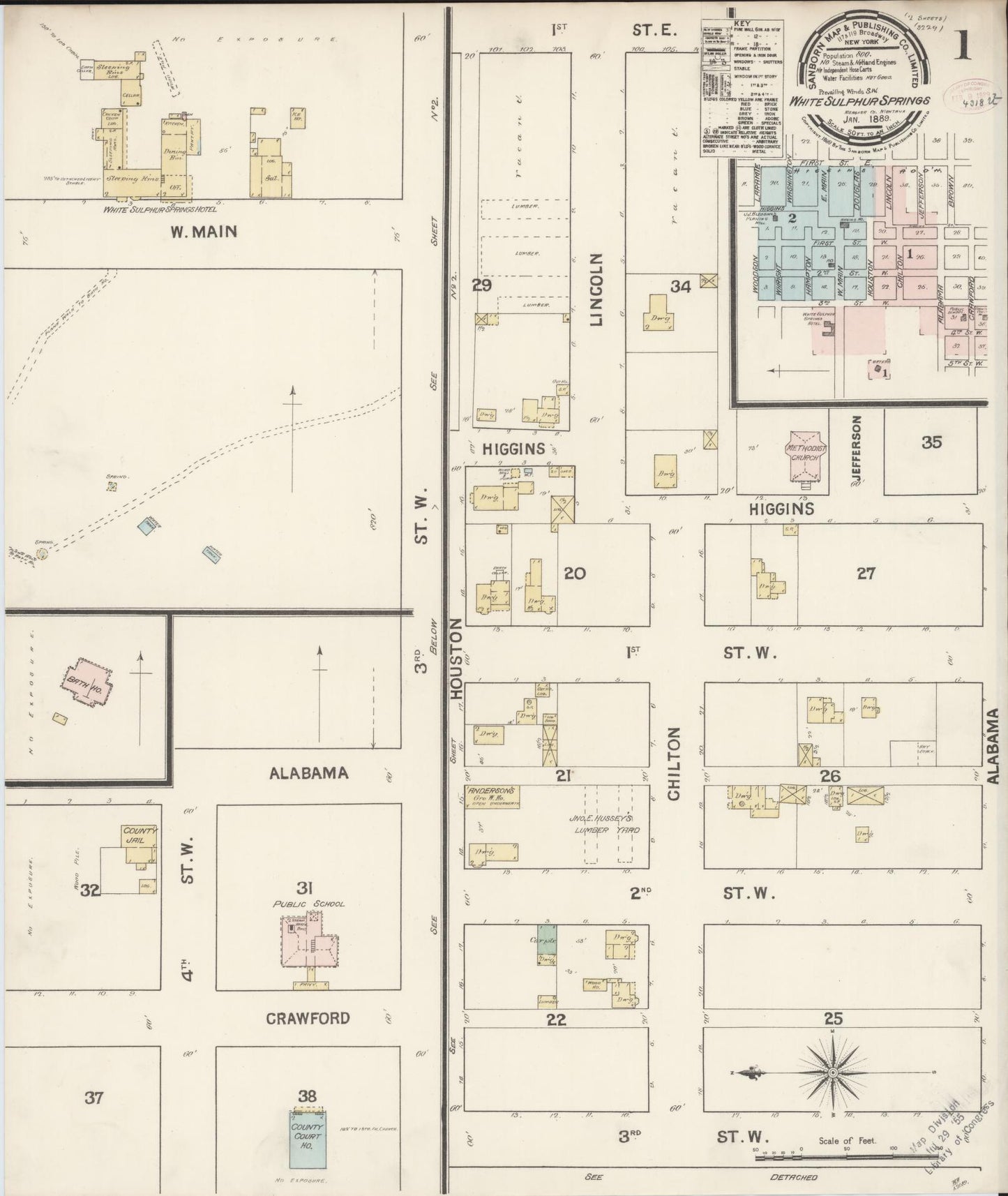 Sanborn Fire Insurance Map from White Sulphur Springs, Meagber County, Montana (1889), Sheet #0001 - Historic Sanborn Fire Insurance Map Print, vintage old map wall art, antique decor, genealogy gift, Montana Montana map