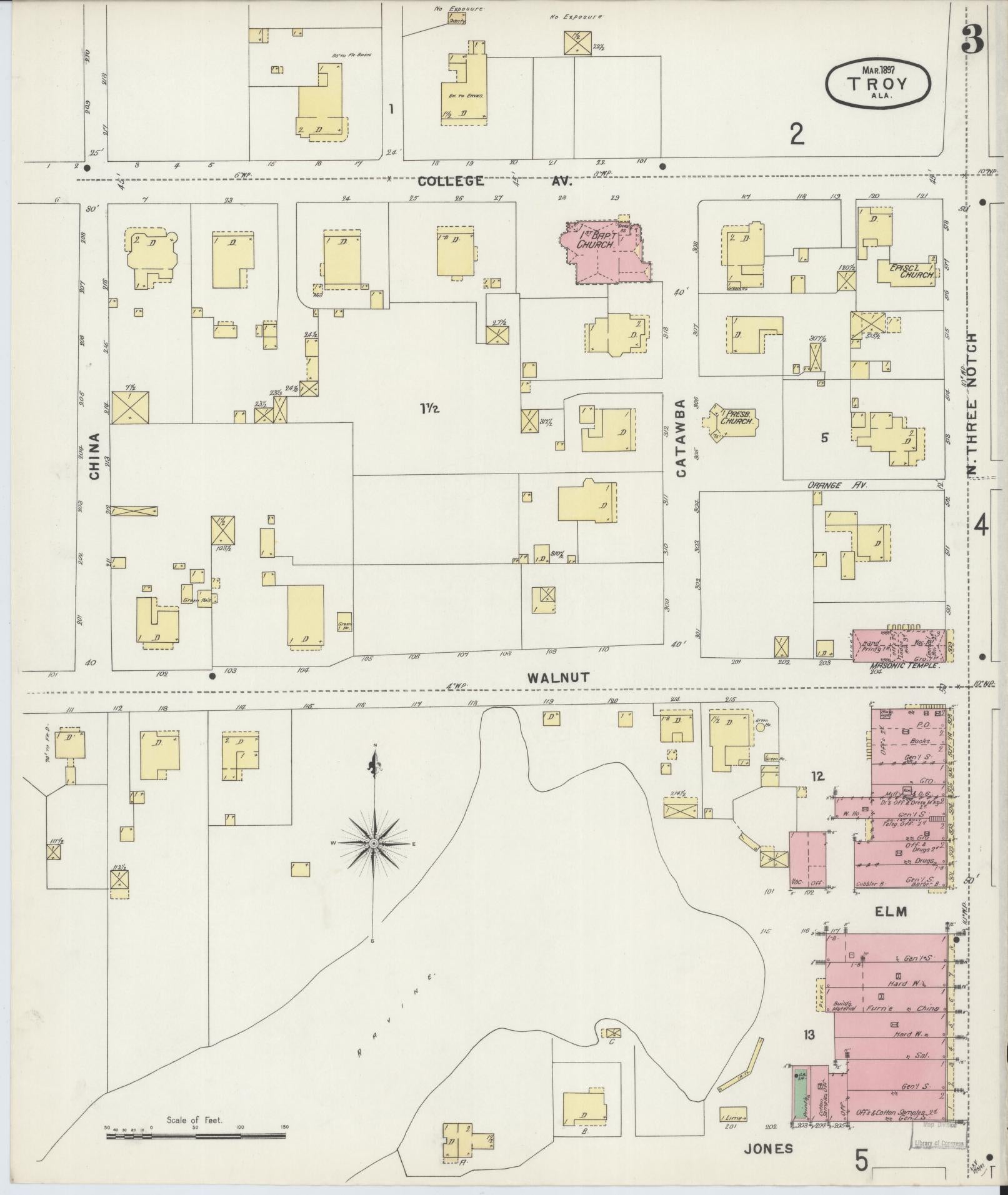Sanborn Fire Insurance Map from Troy, Pike County, Alabama (1897), Sheet #0003 - Historic Sanborn Fire Insurance Map Print, vintage old map wall art, antique decor, genealogy gift, Alabama Alabama map