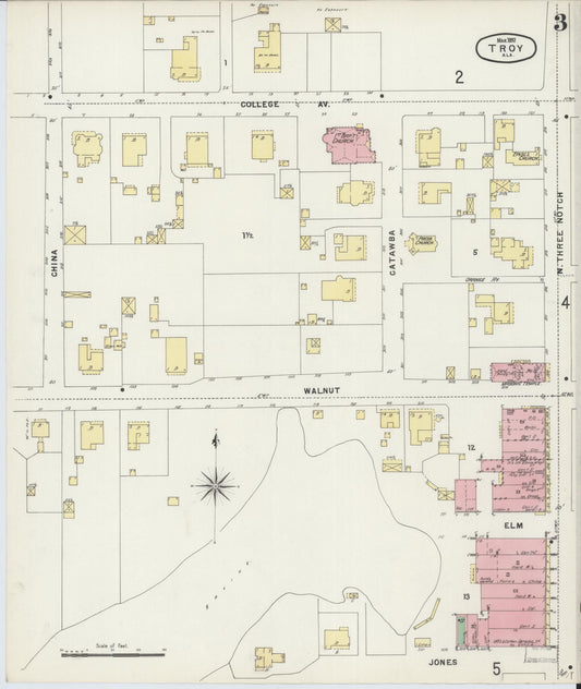 Sanborn Fire Insurance Map from Troy, Pike County, Alabama (1897), Sheet #0003 - Historic Sanborn Fire Insurance Map Print, vintage old map wall art, antique decor, genealogy gift, Alabama Alabama map