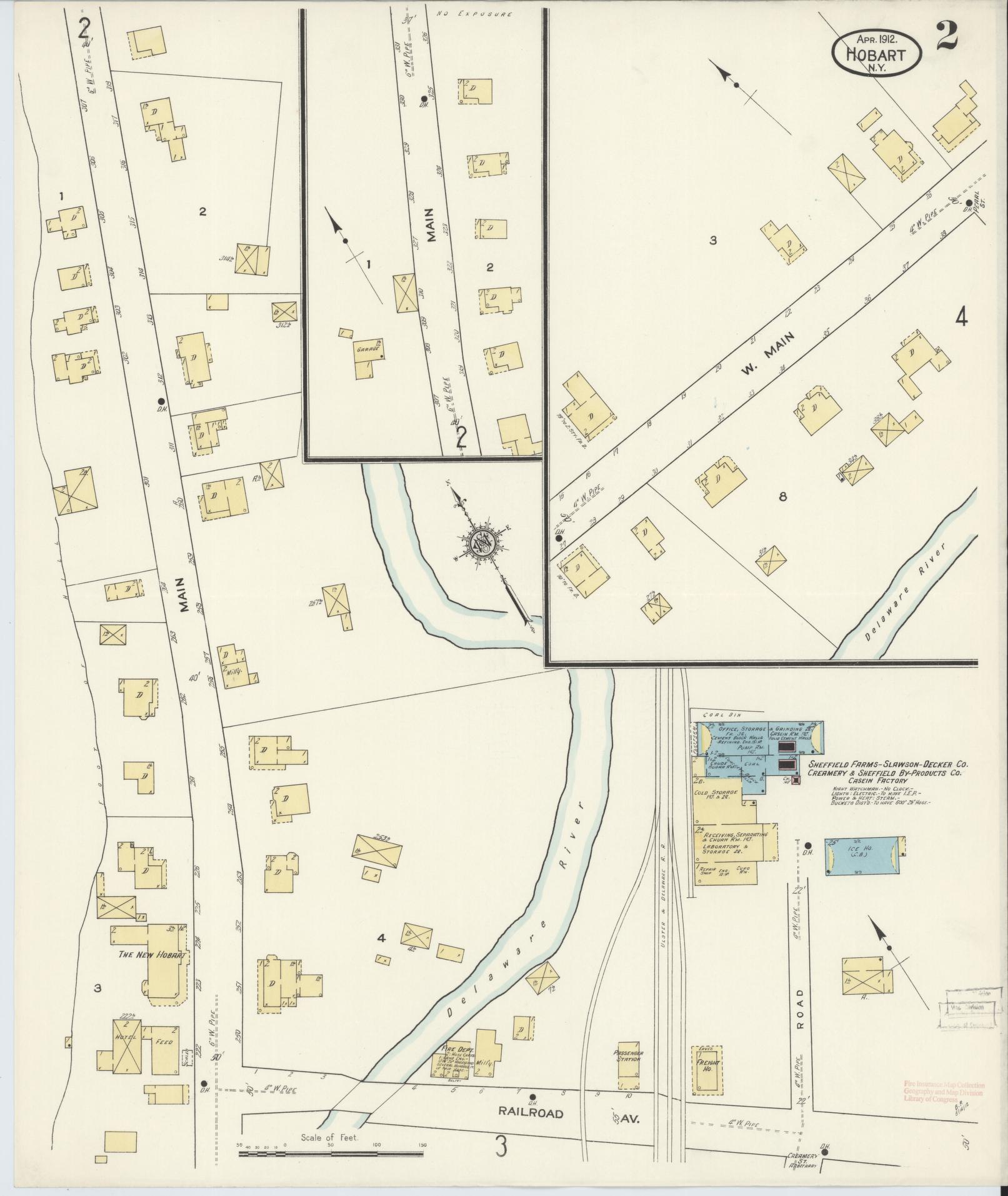 Sanborn Fire Insurance Map from Hobart, Delaware County, New York (1912), Sheet #0002 - Historic Sanborn Fire Insurance Map Print, vintage old map wall art, antique decor, genealogy gift, Hobart Delaware map